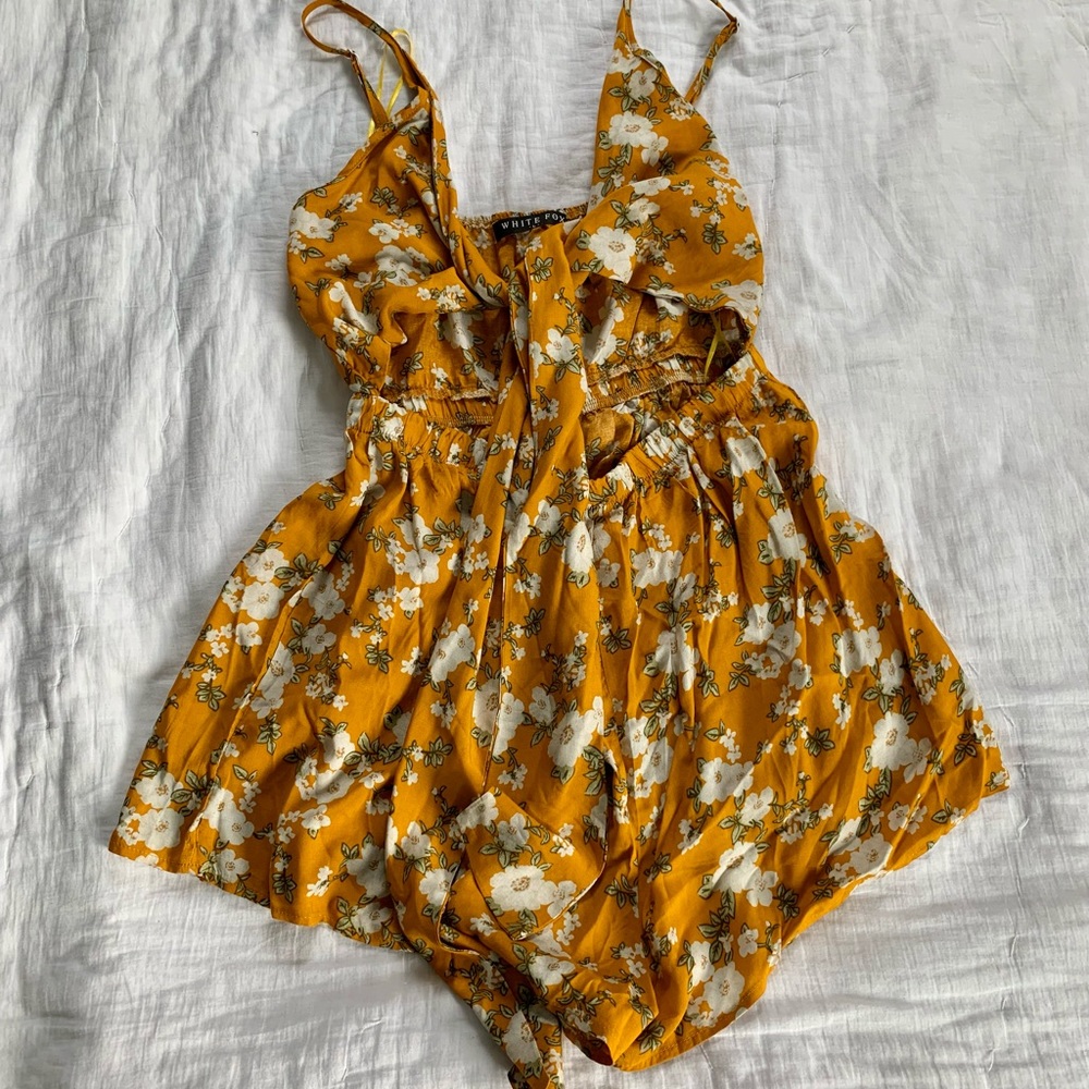 White Fox Yellow Front Tie Floral Romper